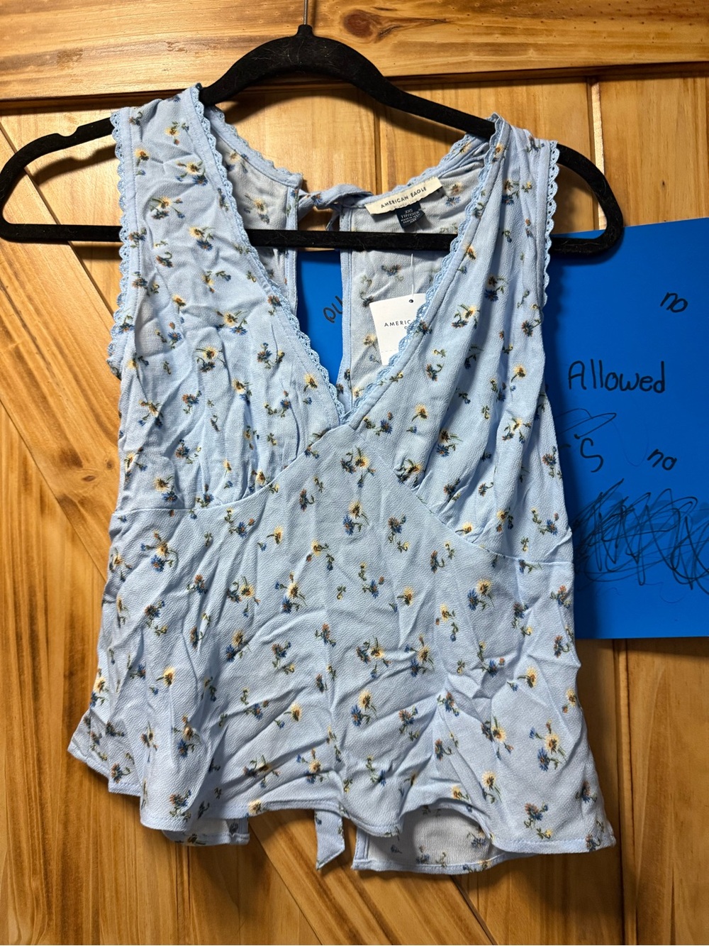 Light Blue Floral Sleeveless V-Neck Top